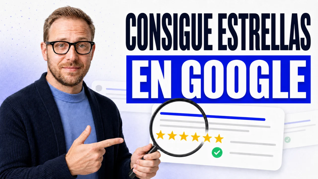 Estrellas de Google con Lukas König, una lupa y un resultado verificado